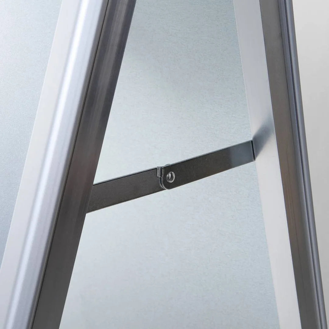 Chevalet publicitaire double face aluminium format A0 avec coins ronds, finition alu naturel