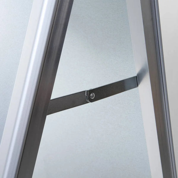 Chevalet publicitaire double face aluminium format A0 avec coins ronds, finition alu naturel
