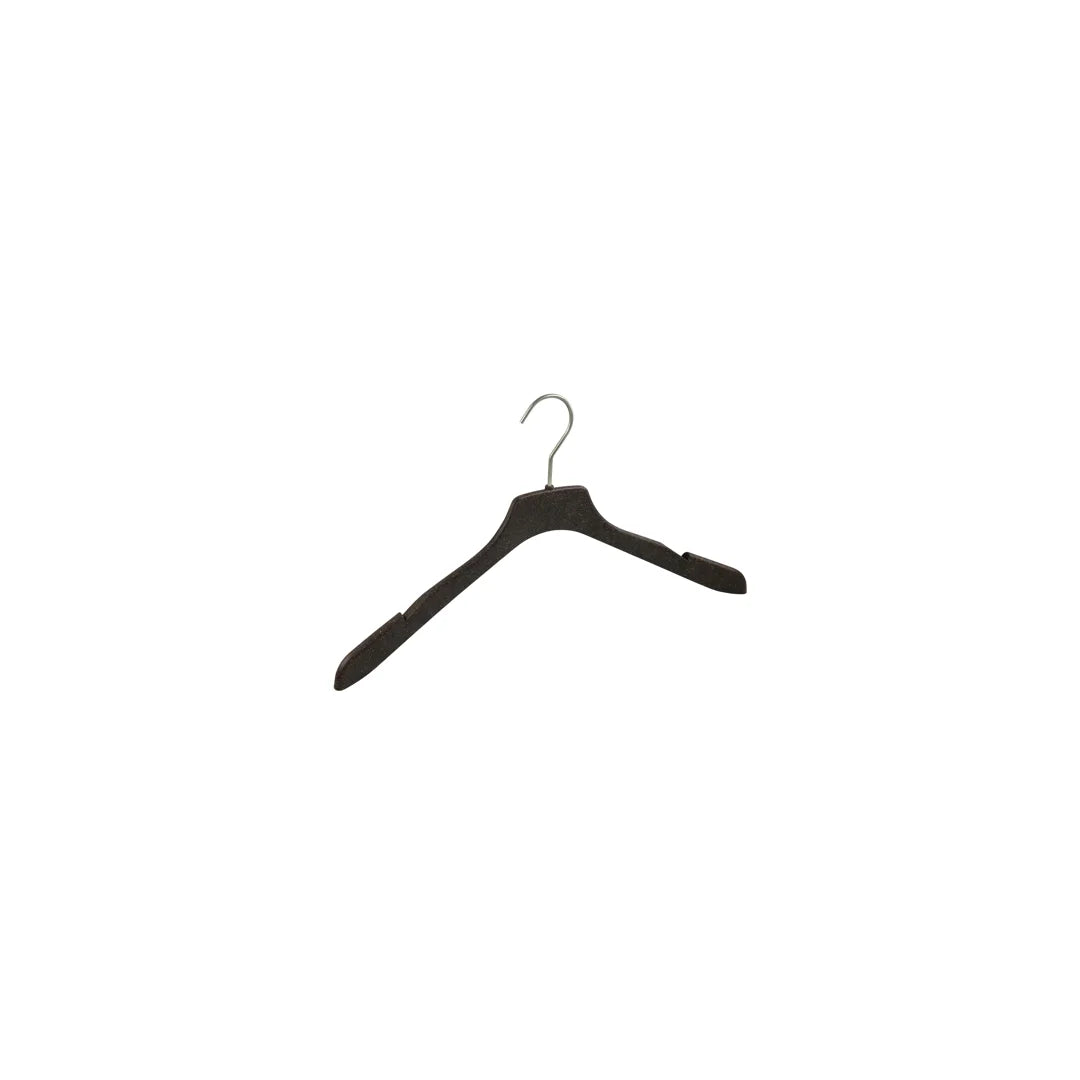 Cintre bio 44 cm en fibres d'herbe et plastique recyclé, crochet métal argenté mat, pour boutique et magasin