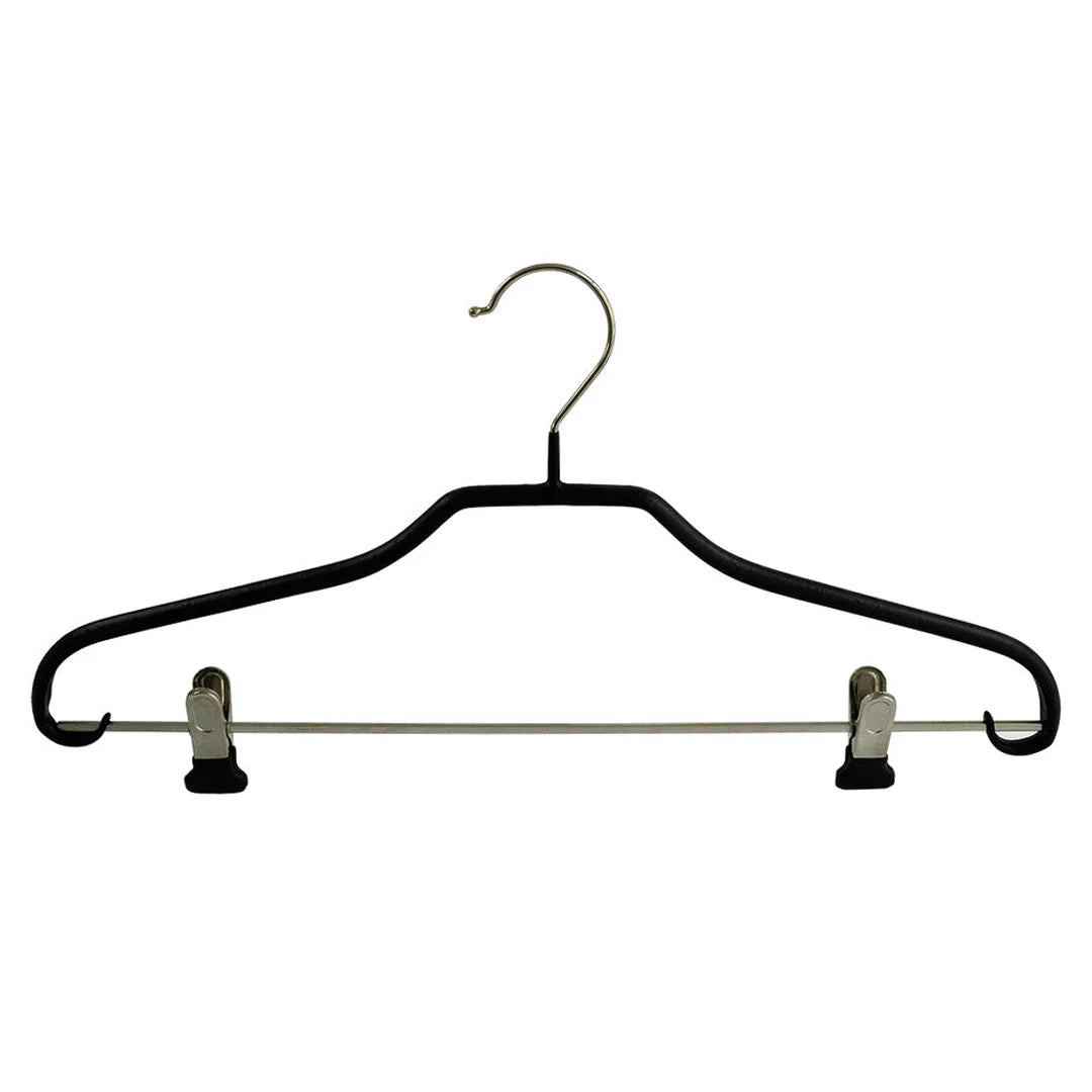 Cintre métal noir anti-glisse 40 cm avec pinces sur barre intégrée, épaules 11 mm, usage boutique
