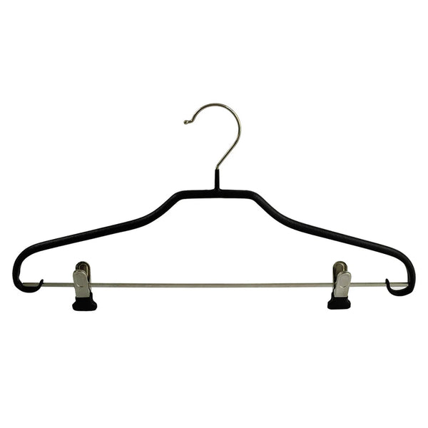 Cintre métal noir anti-glisse 40 cm avec pinces sur barre intégrée, épaules 11 mm, usage boutique