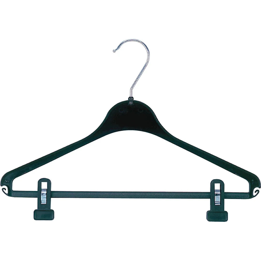 Cintre à pinces en plastique recyclé noir 37 cm pour présentation pantalons et jupes en magasin