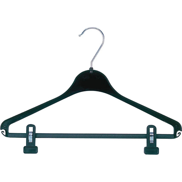 Cintre à pinces en plastique recyclé noir 37 cm pour présentation pantalons et jupes en magasin
