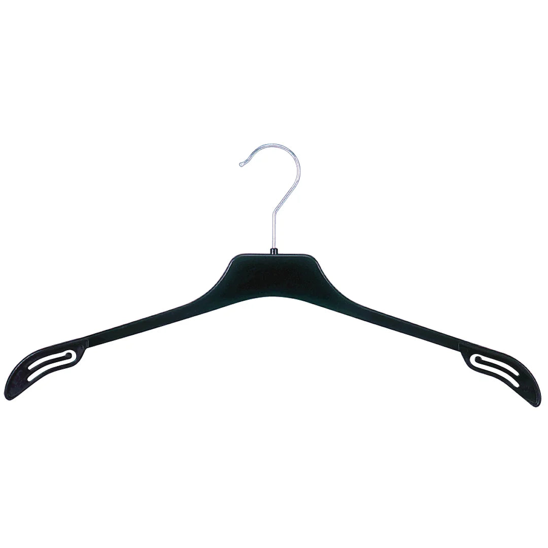 Cintre plastique noir 46 cm pour vêtements adultes, usage professionnel en magasin et showroom textile