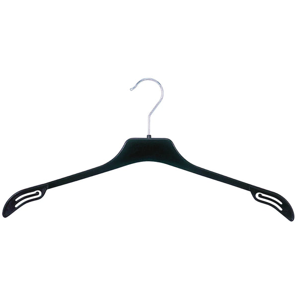 Cintre plastique noir 46 cm pour vêtements adultes, usage professionnel en magasin et showroom textile