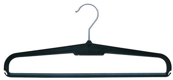 Cintre HW22 en plastique recyclé noir 37 cm avec mousse antidérapante, idéal pour suspendre chemises, vestes et vêtements en boutique