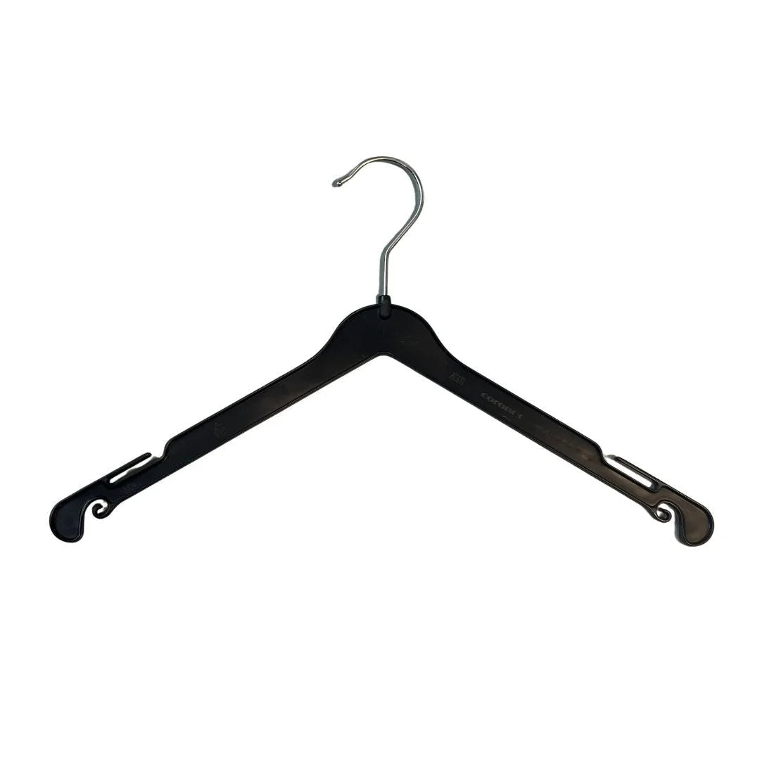 Cintre en plastique recyclé noir 38 cm pour boutique et magasin, profil fin 8 mm