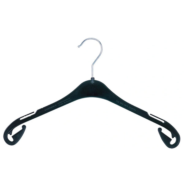 Cintre en plastique recyclé noir pour magasin, disponible en 5 largeurs de 26 à 47 cm