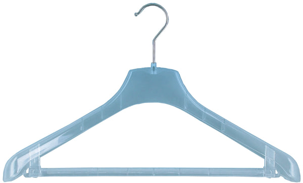 Cintre transparent 49 cm en plastique recyclé – robuste, léger et discret pour vêtements en magasin ou showroom