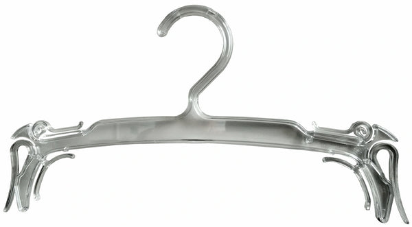 Cintre plastique transparent 27 cm L27 pour lingerie, design fin et discret pour présentation en boutique