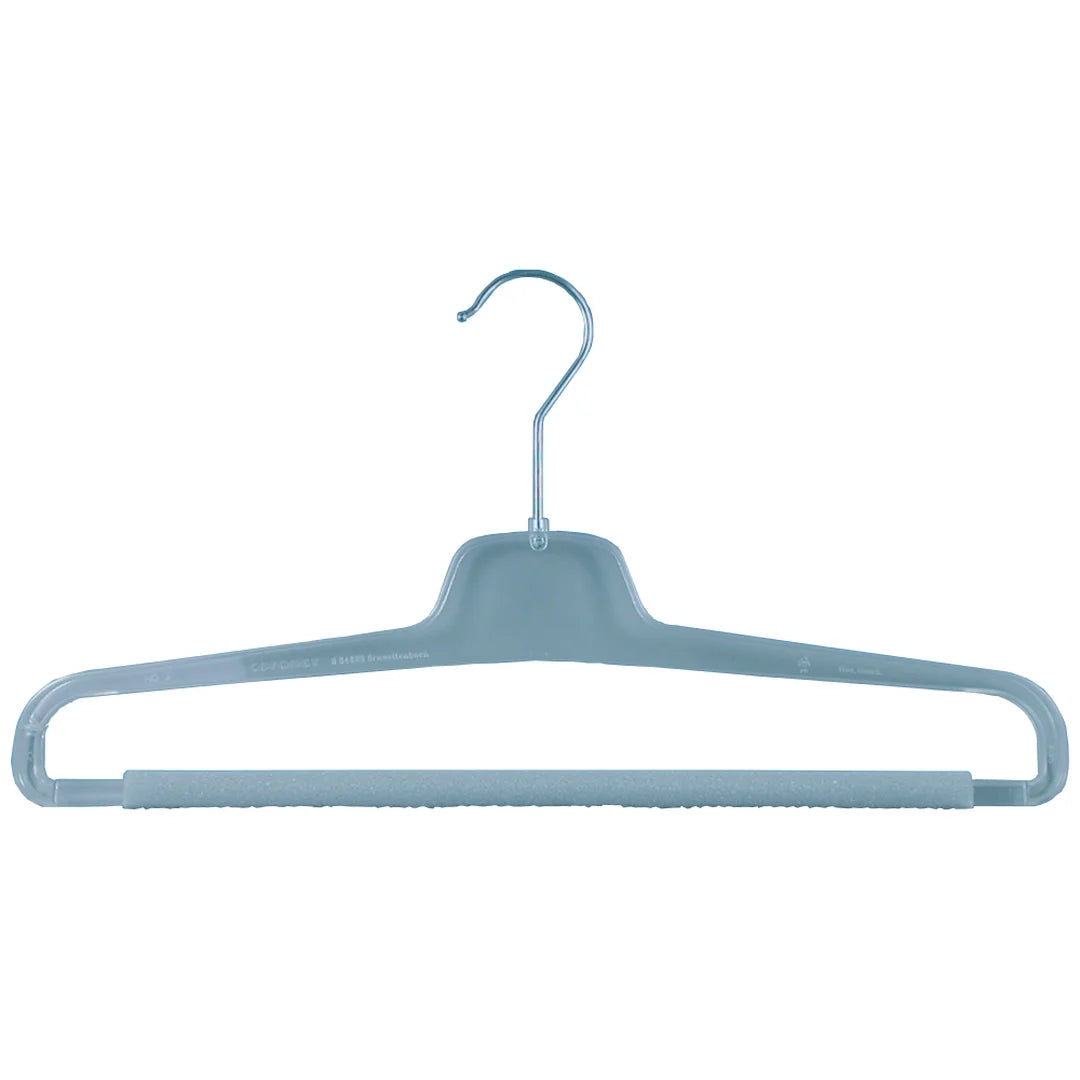 Cintre en plastique transparent 41 cm avec mousse sur barre basse, pour vêtements adultes en magasin