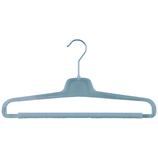 Cintre en plastique transparent 41 cm avec mousse sur barre basse, pour vêtements adultes en magasin