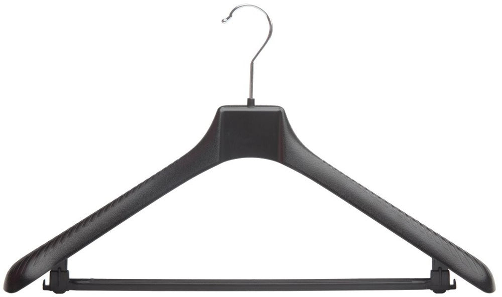 Cintre noir en plastique recyclé avec barre antiglisse – 45 ou 50 cm, solide et écologique pour vêtements professionnels