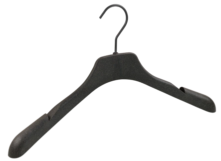 Cintre bio noir 42 cm en fibres d’herbe et plastique recyclé – design sobre et écologique pour vêtements de boutique