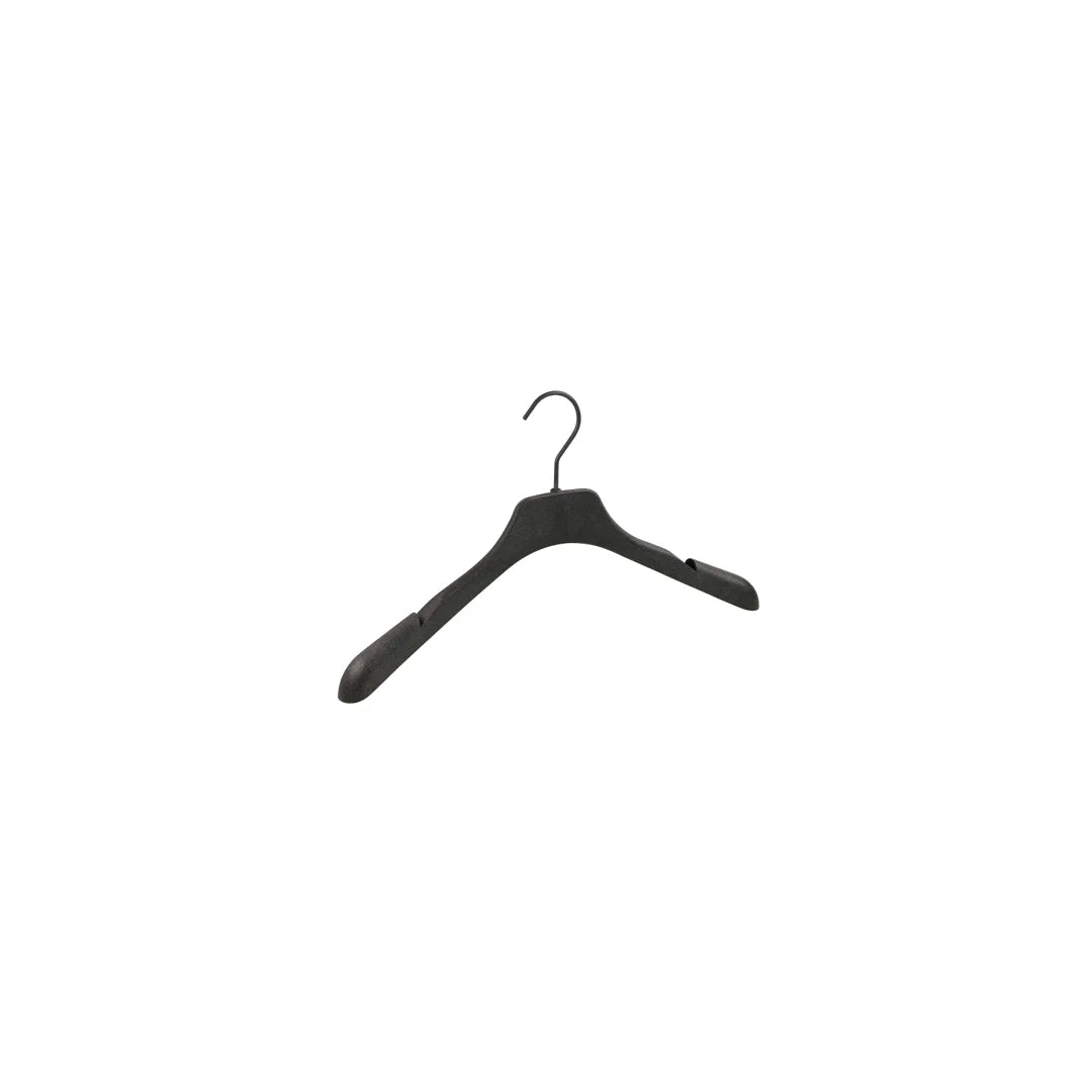 Cintre recyclé noir 42 cm en fibres d'herbe et métal mat, pour magasin de prêt-à-porter professionnel