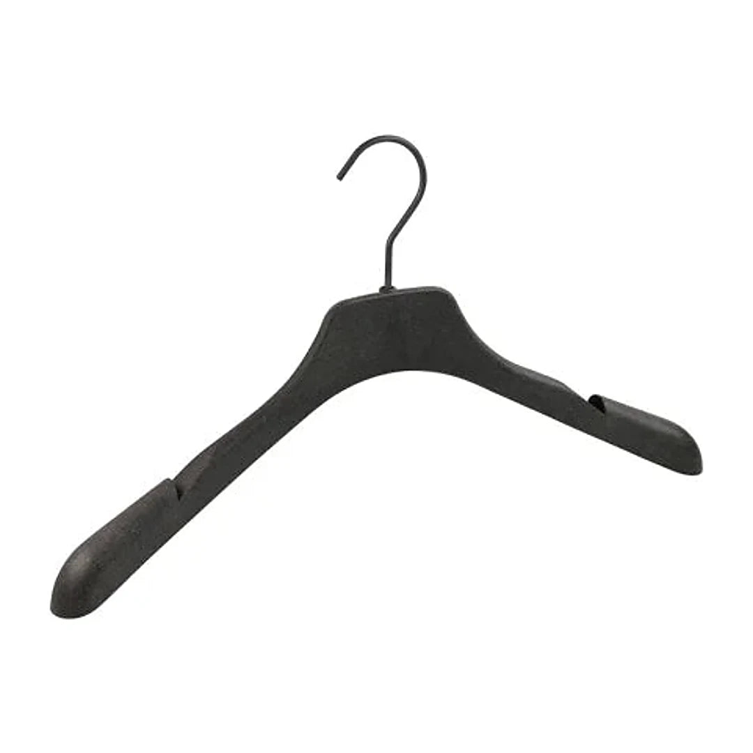 Recycling-Kleiderbügel schwarz 42 cm aus Graspapierfaser und mattem Metall, für Modegeschäfte