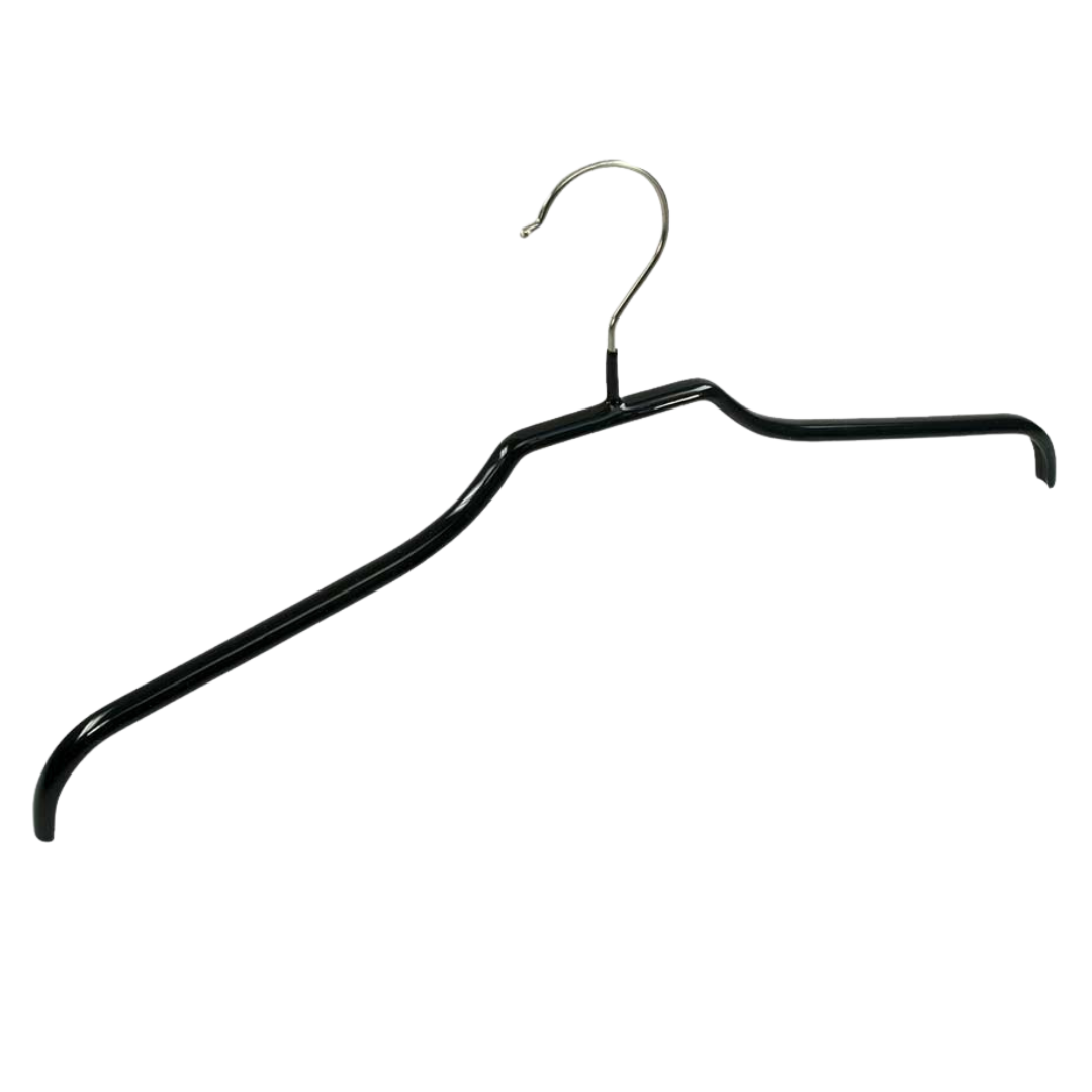 Cintre silhouette métal noir anti-glisse épaules 11 mm pour présentation vêtements en boutique