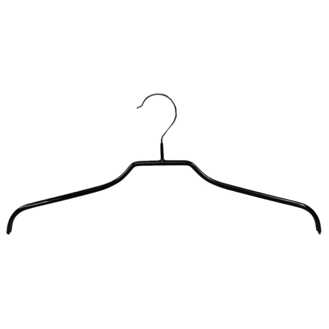 Cintre silhouette en métal noir avec revêtement anti-glisse, épaules 11 mm, pour boutique et magasin