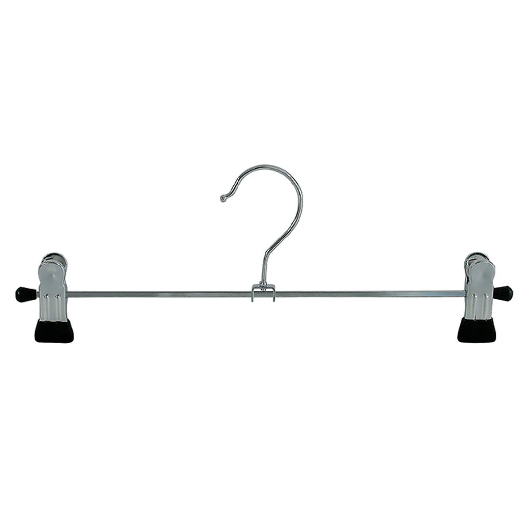 Cintres à pinces en métal chromé pour magasin, 5 largeurs de 12 à 40 cm, pinces antidérapantes noires