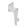 Clips acryliques transparents pour accrochage de bacs de présentation sur panneau rainuré