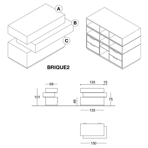 Fiche technique comptoir Brique 2 — dimensions 150 × 83 × 101 cm