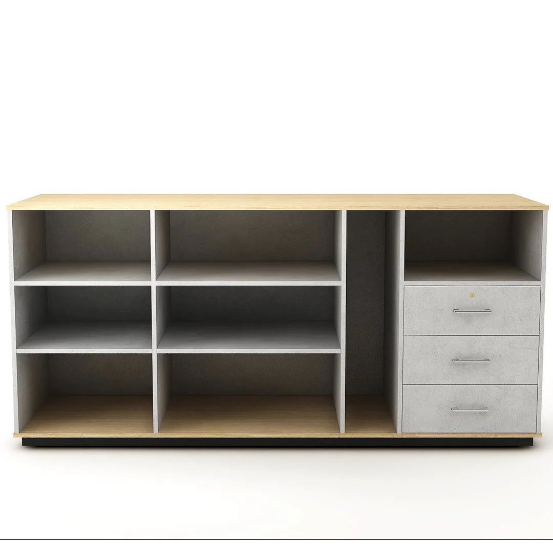 Comptoir de vente 3BC3 221 cm, trois zones de finition, showroom et boutique professionnelle