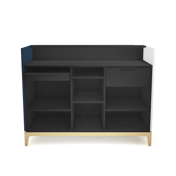 Comptoir Trick1 en finition noir mat, vue de face, pour agencement de magasin