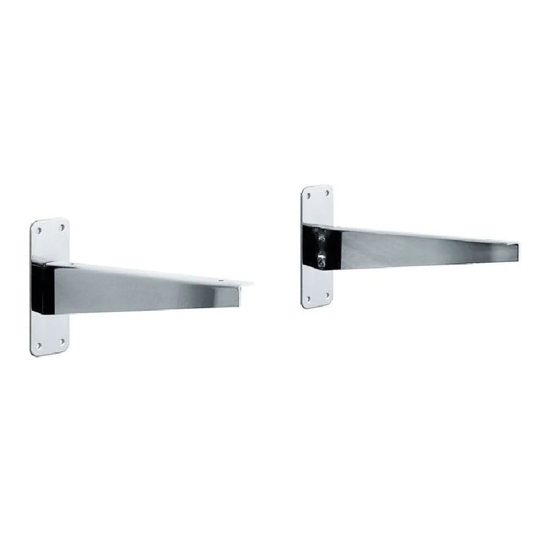 Paire de consoles murales métal chromé 25 cm pour rayon en bois – fixation murale magasin