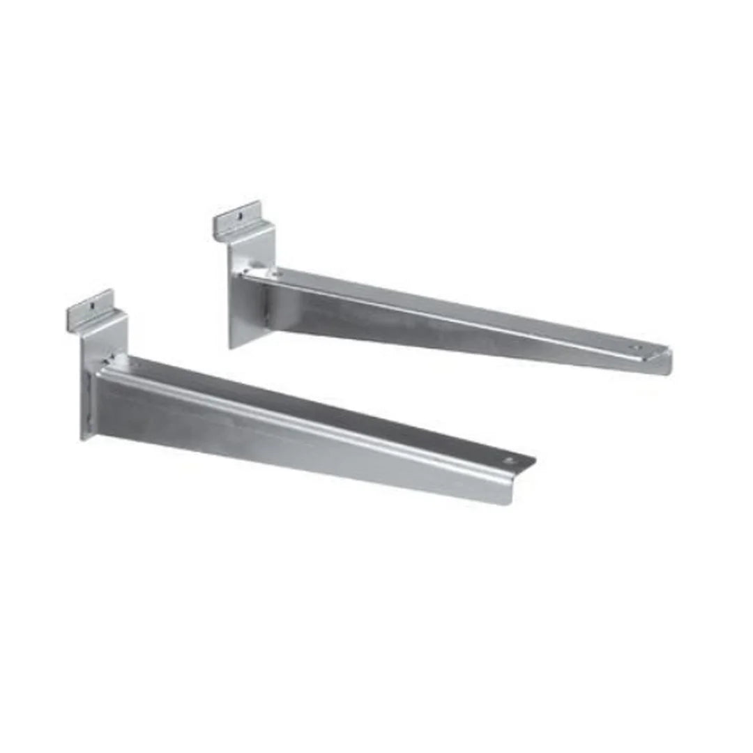 Paire de consoles droites pour panneaux rainurés, finitions chromé et noir, longueurs 20, 30 et 35 cm