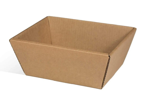 Petite corbeille en carton brun robuste pour la présentation de coffrets gourmands et paniers garnis