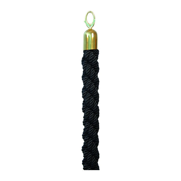 Corde tressée noire avec embouts dorés pour poteau d'accueil classique, longueur 150 cm