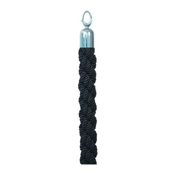 Corde tressée noire 150 cm avec embouts chromés pour poteau d'accueil classique