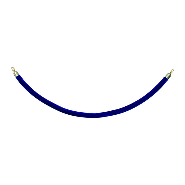 Détail embout doré sur corde velours bleu pour système de guidage professionnel