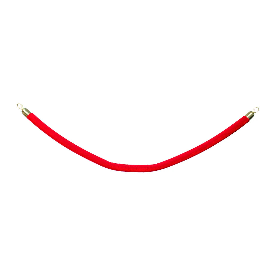 Détail embout doré de la corde velours rouge pour système de guidage à poteaux