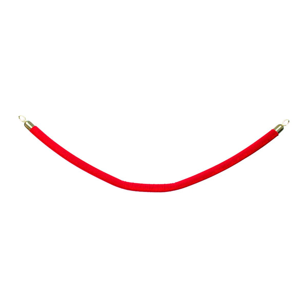 Détail embout doré de la corde velours rouge pour système de guidage à poteaux