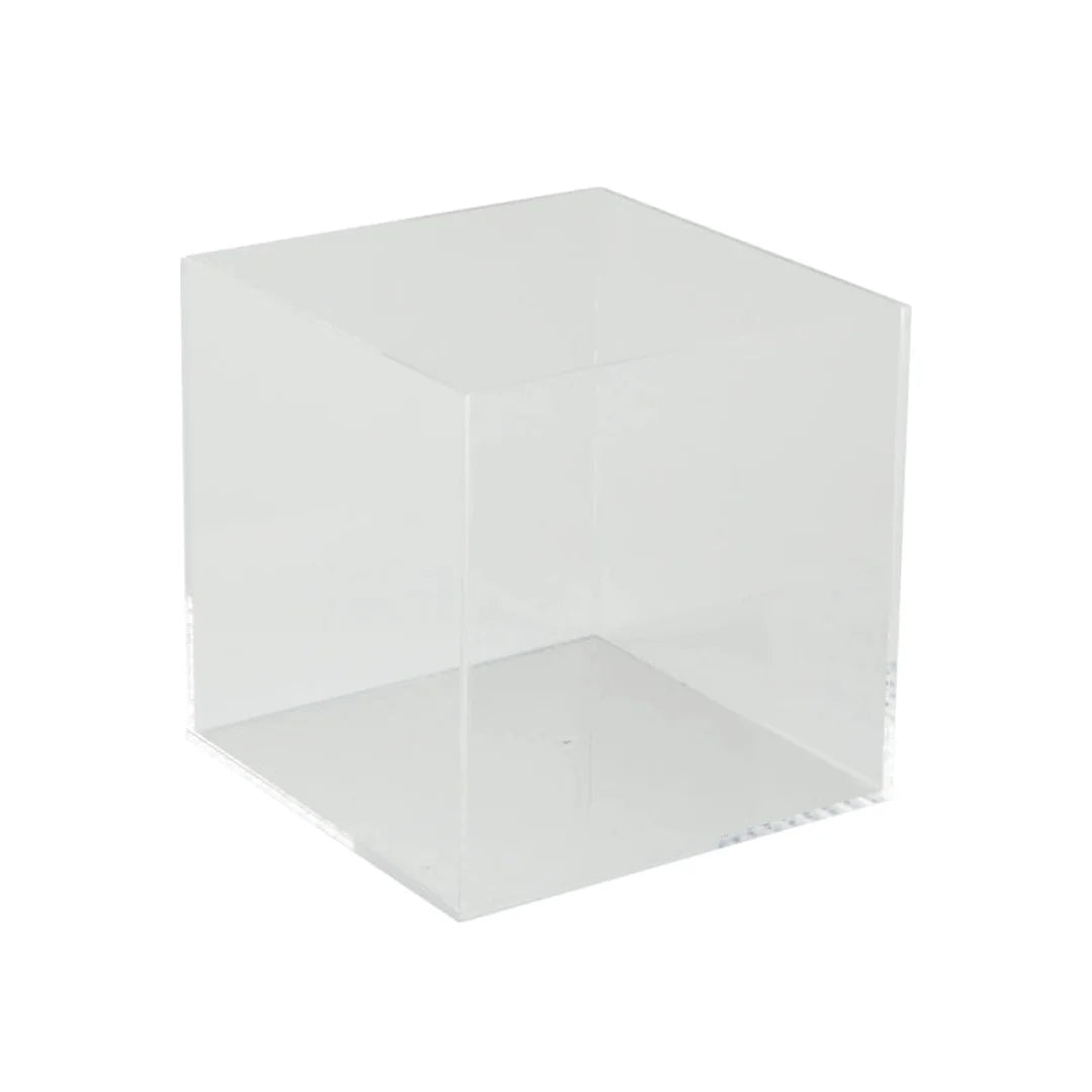 Cubes acrylique transparents 1 côté ouvert en 5 formats, présentoirs vitrine et comptoir professionnels