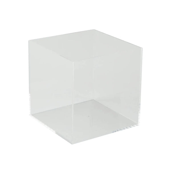 Cubes acrylique transparents 1 côté ouvert en 5 formats, présentoirs vitrine et comptoir professionnels
