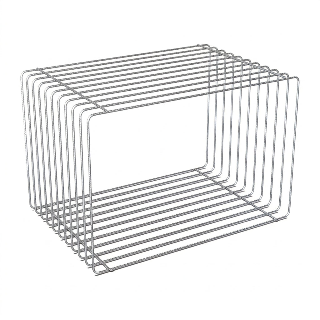 Cube présentoir en barres d'armature 60x40x40 cm, finition laquée ou chromée, pour boutique