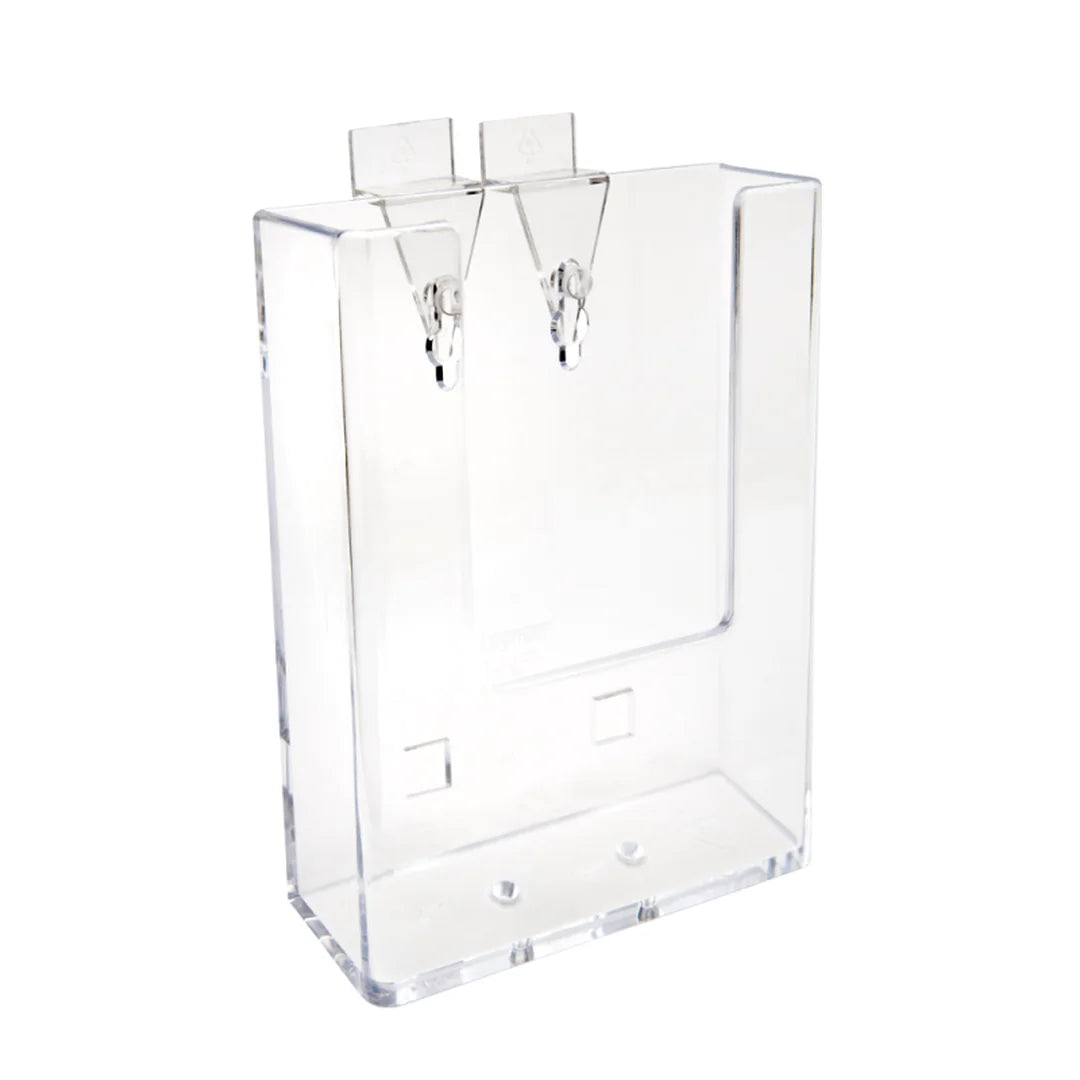 Détail du clip acrylique pour fixation bac W110 W160 W230 sur panneau rainuré magasin