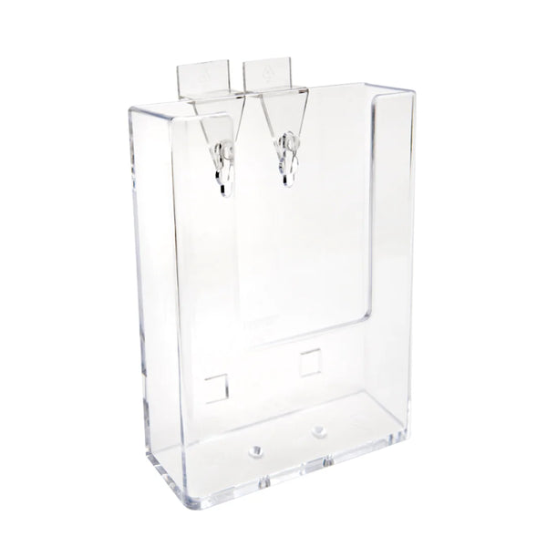 Détail du clip acrylique pour fixation bac W110 W160 W230 sur panneau rainuré magasin