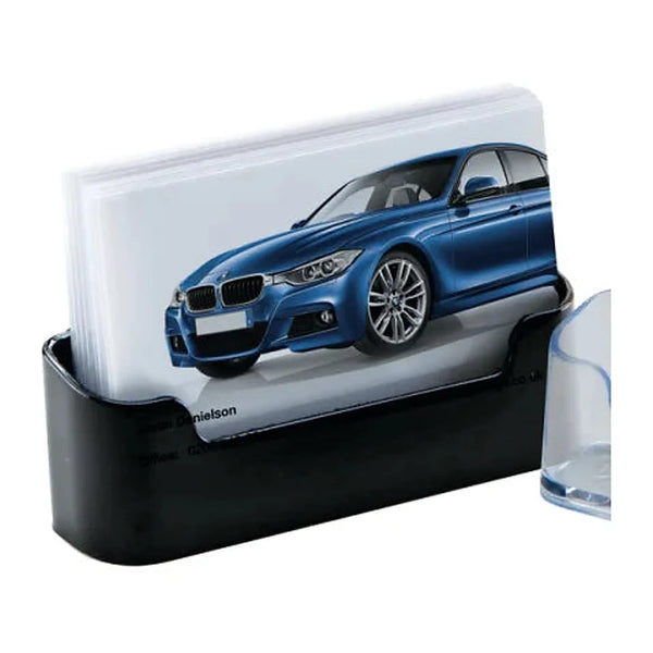 Distributeur de cartes de visite noir 1 casier horizontal en acrylique, à poser sur comptoir