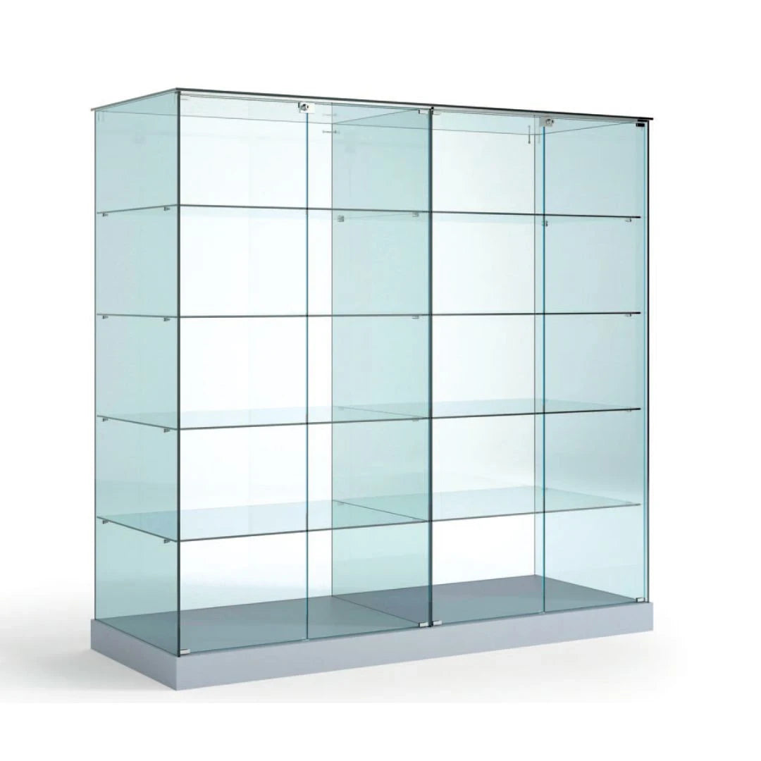 Vitrine armoire en verre 60cm de profondeur avec étagères et portes verrouillable pour exposition professionnelle.