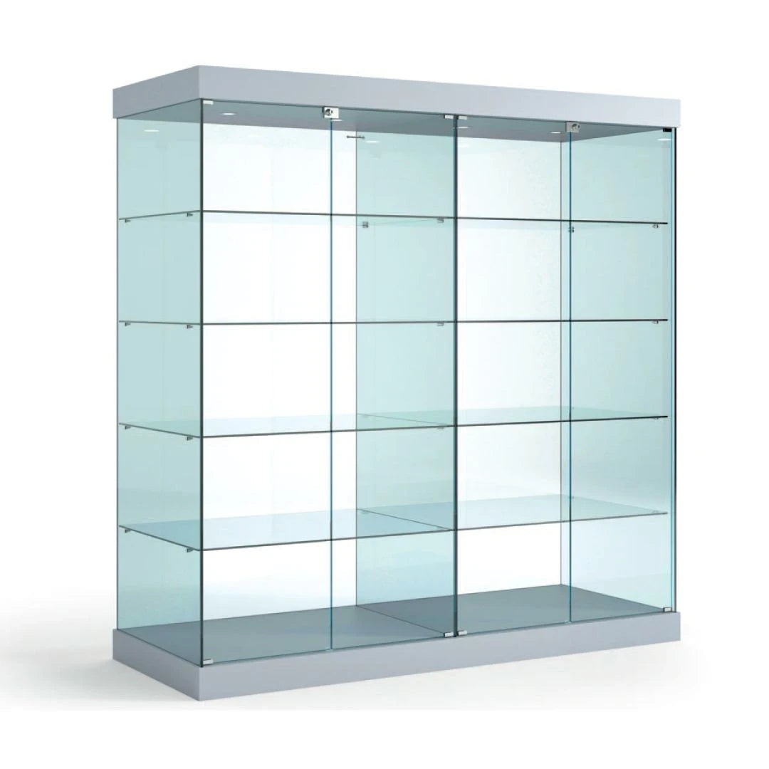 Vitrine double armoire en verre 60cm de profondeur avec éclairage LED, étagères et portes verrouillable pour exposition professionnelle. 