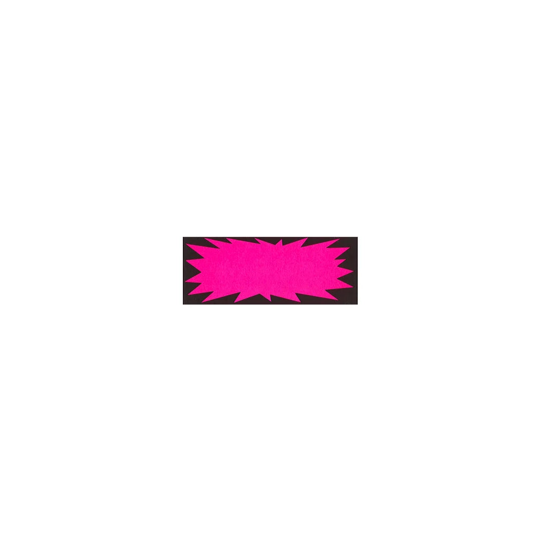 Étiquette carton Flash fluo rose sur fond noir, verso blanc inscriptible — signalétique prix magasin