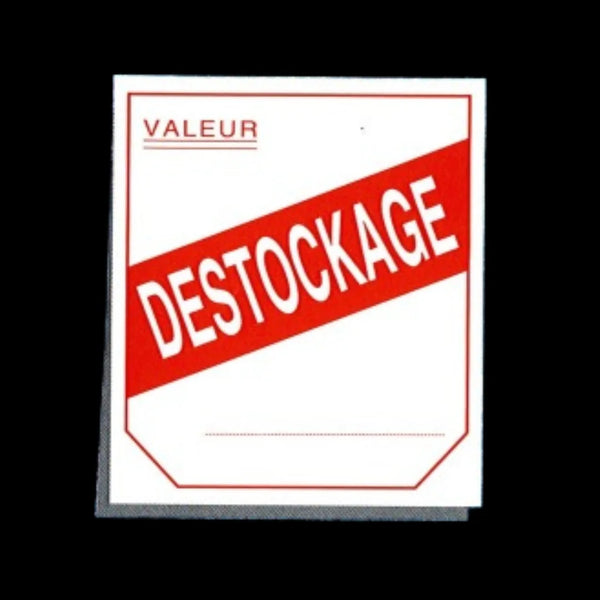 Étiquette Déstockage papier 52x120 mm texte blanc sur fond rouge pour point de vente — boîte 1000 pièces