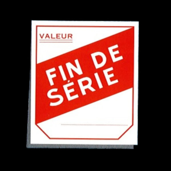 Étiquette papier Fin de série 52x120 mm texte blanc sur fond rouge pour magasin — boîte 1000 pièces