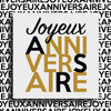Étiquettes adhésives Joyeux Anniversaire format carré blanc 4x4 cm, écriture noire et or, boîte de 500