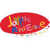 Étiquettes adhésives Joyeux Anniversaire format ovale rouge 4x2 cm, écriture multicolore, boîte de 500