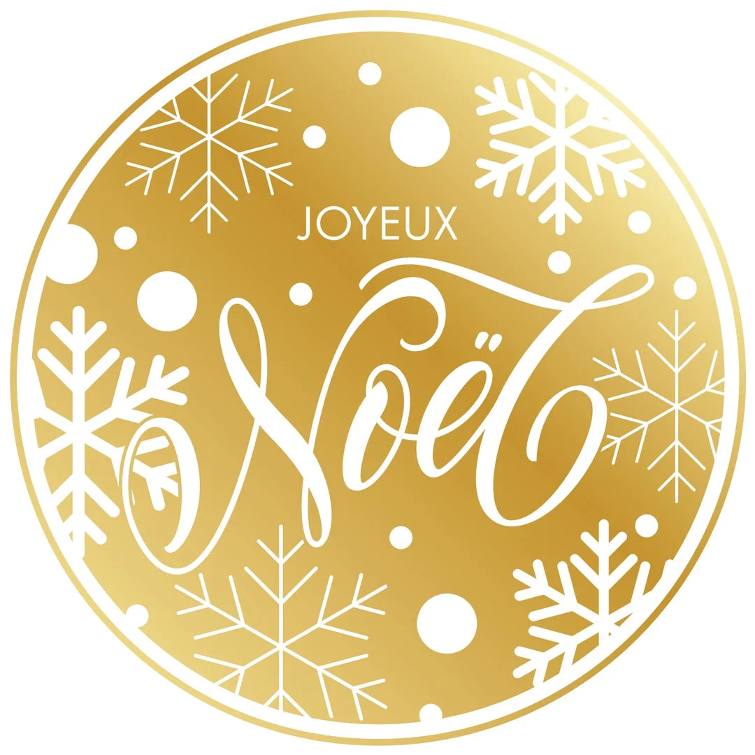 Étiquettes adhésives Joyeux Noël rondes or et blanc – boîte de 500 pièces pour commerces