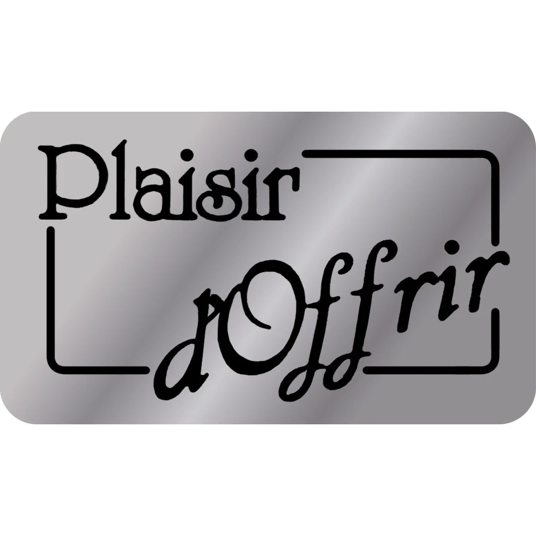 Boîte de 1000 étiquettes adhésives Plaisir d'offrir finition argent, format 19x31 mm, pour emballages cadeaux